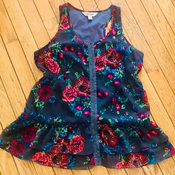 Decree Tops - DECREE FLORAL EYE & HOOK TANK TOP BLOUSE